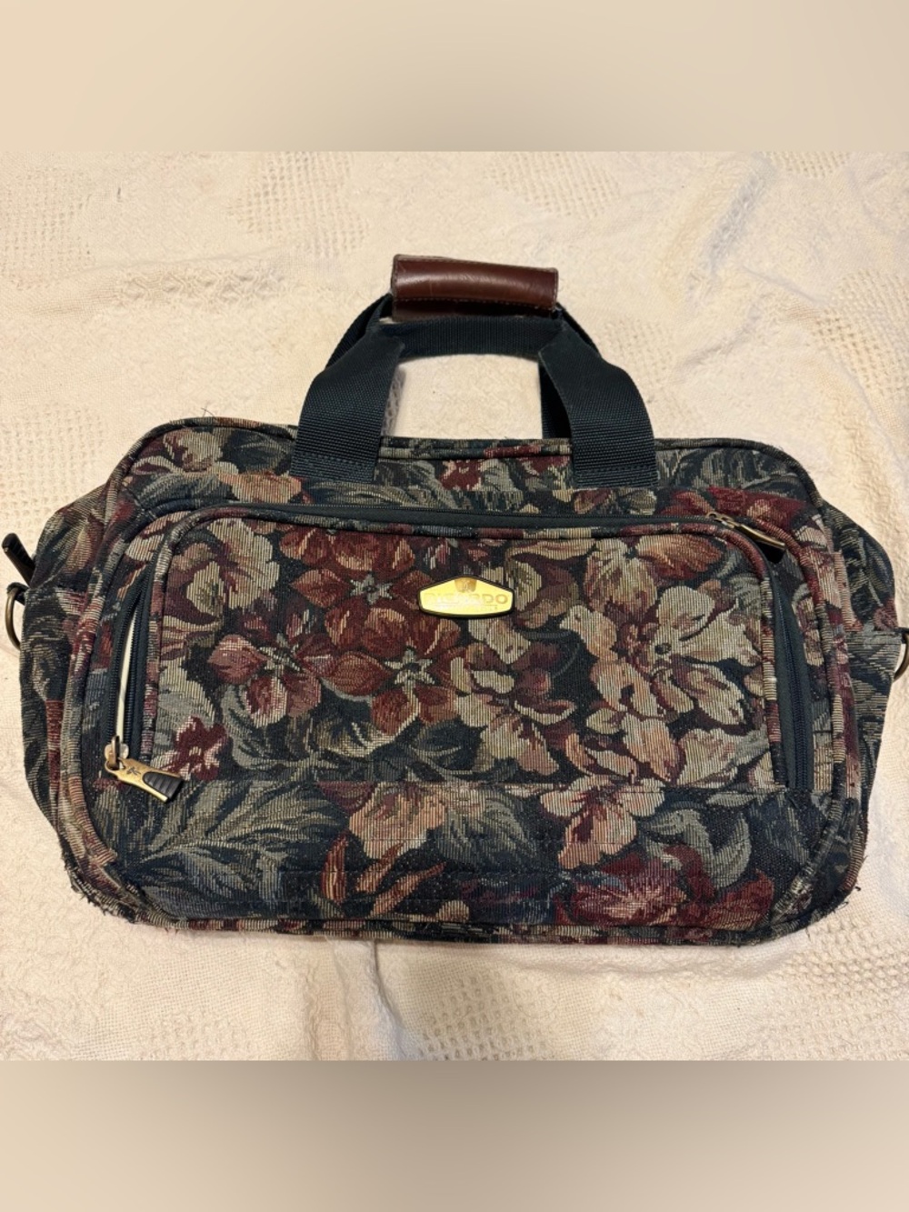 VTG Ricardo Beverly Hills Floral Tapestry Carpet Bag Weekender Travel Tote 90s